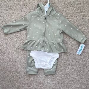Carter's Baby Outfit Set 6M NWT Green Hoodie Bodysuit Pants 3pc